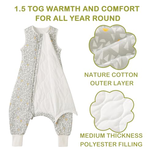 Nivolltha 100% Cotton Soft Baby Sleeping Bag with Feet 1.5 TOG, All Season Warm Toddler Sleep Sack with Feet, Graphic, Size XS - Image 2