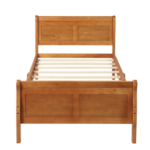 Harper & Bright Designs Solid Oak Wood Twin Bed Frame for Kids,Naturalista Kids Twin Platform Bed Frame with Headboard/Footboard/Wood Slat Support,No Box Spring Needed, Easy Assembly - Oak
