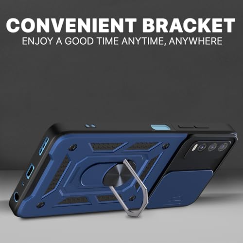 Image of Outlouders Back Cover for Vivo Y12s / Y20 / Y20i / Y20G | D10 Tough Armor 360 Protection Case with Sliding Camera Shield & Ring Holder Stand Bumper Case (Blue)