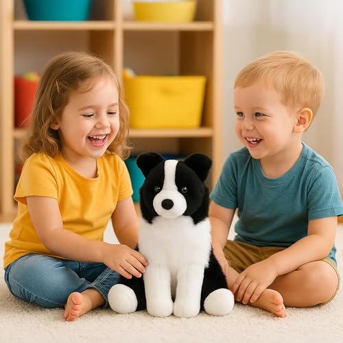 WEIGEDU Border Collie Plüschtier Hund Stofftiere Plüschtiere, 30.5 cm, Weicher Realistischer Schwarz-Weiß Welpe, Kuscheliges Farmtier-Plüschtier für Kinder, Mädchen, Jungen, Geburtstag