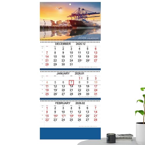 2026年 3か月 ディスプレイ カレンダー - 垂直 三つ折り 壁掛けプランナー,学校 職場 学生寮 アパート ホテル向け 予定管理 祝日対応 スケジュール整理