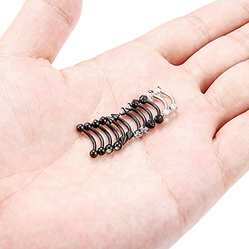 Dyknasz 6-12 Pcs 16G Stainless Steel Eyebrow Piercing Rings Clear CZ Curved Barbell Helix Daith Piercing Body Jewelry for Women Men3