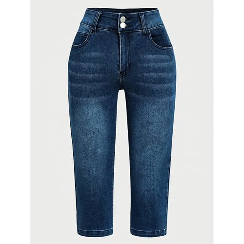 Pantete Womens Stretchy Capri Jeans High Waist Two Button Denim Capri Pants Spring Summer 20252