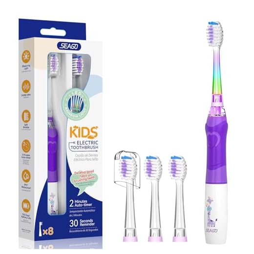 Seago - Cepillo de dientes eléctrico para niños a partir de 3-12 años, cepillo de dientes infantil con luz de colores, temporizador inteligente, 4 cabezales de cepillo suaves, impermeable, cepillo de
