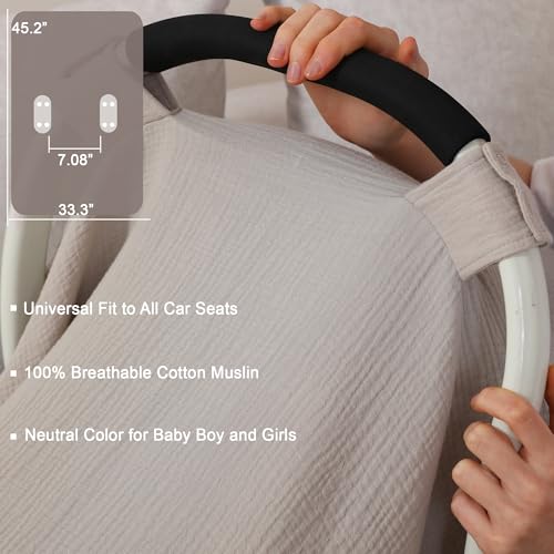 Image of 100% Muslin Cotton Car Seat Cover Baby, Carseat Canopy Cover, Universal Fit Stroller Covers for Boys and Girls (Summer Wheat)