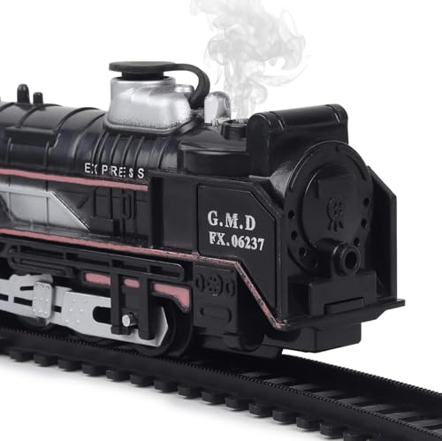 Image of VU Toys Small Rail King Train Set (3+ Years) with C-Type Charger - Rechargeable Battery Operated Steam Engine, Coal, Passenger, and 10 Round Track- with Smoke, Light & Music Train for Kids