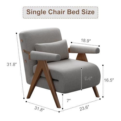 Image of AnywaysWood 3 in 1 Residential Convertible Sofa Bed Chair|3 in 1 Sleeper Sofa Couch Bed | Adults | Living Room, Bedroom,Office (Gray W25 x D32 x H32)