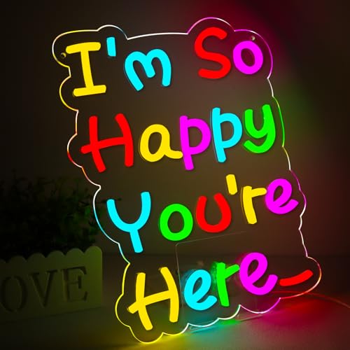 Image of I'm So Happy You're Here Neon Signs Welcom LED Neon Light Wall Decor for Classroom,Kids Room,Business,Party,GIft Art for Boys Girls Kids,Friends,Family-15.43x12.2 IN-USB Powered-Acrylic