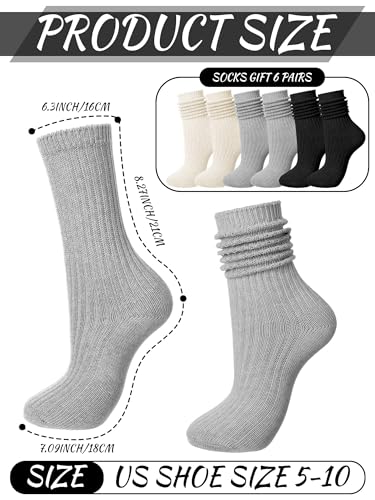 Image of Fourluoo 6 Pack Women Cotton Slouch Socks Casual Scrunch Stacked Sock Stretchy Boot Crew Calf Socks for Women