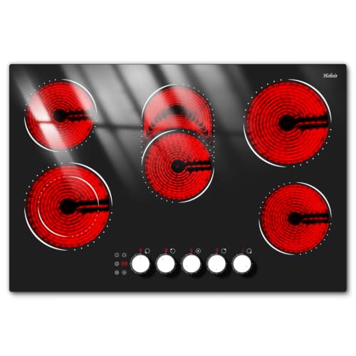 Image of Hobsir 30 Inch Electric Cooktop, 5 Burner 8400W Built-in Stovetop 240V | (29.13 inch x 20.47 inch) Knob & Touch Control, 9 Power Levels, 99-Min Timer, Safety Lock, Tempered Glass, All Cookware Compatible