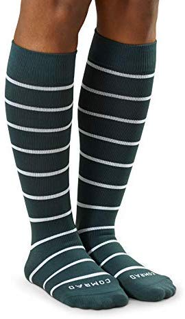 Comrad Knee High Compression Socks for Women & Men (Emerald/White Stripe, Medium) - For Pregnancy, Nurses, Athletes, and More