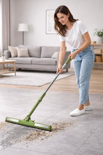 Image of Vasukie Magic Broom Sweeper for Floor Cleaning, 360 Rotating Floor Wiper with Adjustable Stainless Steel Handle, Wet & Dry Use - Bathroom Squeegee Viper for Home Silicone Wiper Mop