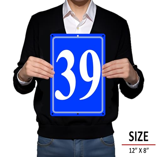 Image of Premium Aluminum Number Signs 39, Metal 12 inch X 8 inch Blue Numbered Signs Outdoor for Parking Lots, Floor, Dock, Court, Aisle, Field, High Visibility, No Fade, Weather-resistant