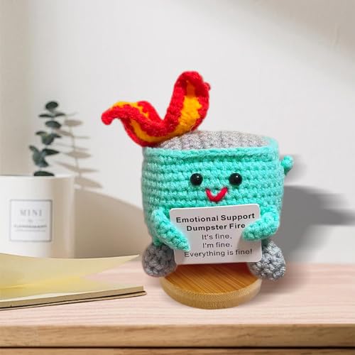 Image of Emotional Support Dumpster Fire - Positive Crochet Birthday Gifts for Women Men, Handmade Knitted Retirement Farewell Going Away Gifts for Friend Coworkers Chaos Coordinator Office Administrative Boss