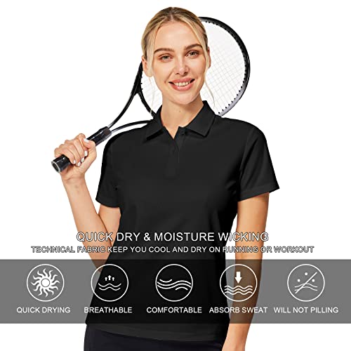 Casei Womens Polo Shirts Golf Shirts Quick Dry Moisture Wicking Black and White Polo Shirt4