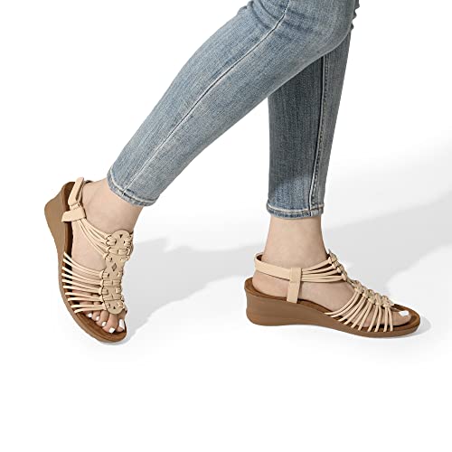 Image of DREAM PAIRS Women's Comfortable Strappy Low Heel Open Toe Slip-On Wedge Sandals Arch Support for Summer Dressy Shoes