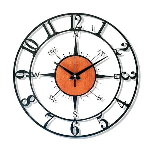 Image of Arabs Morden Metal & Wooden Analog Wall Clock for Living Room Bedroom Office Kitchen Stylish Wall Clock for Home and Hall Designer Big Size Modern (Direction, 40 CM)
