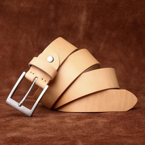 Minimalist Genuine Leather Belt for Men Women, Vintage Cowhide Strap with Classic Buckle, 1 1/2" Wide Casual Waistband(115cm/45, Natural Finish)2