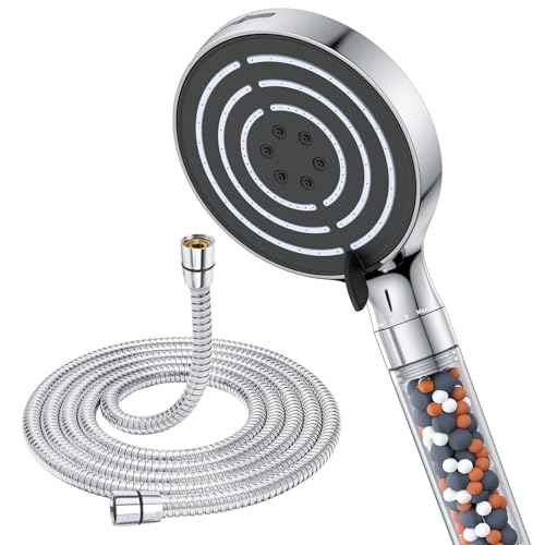 Soffione Doccia,SREWOHS Doccino per Doccia con tubo 1.8M, Soffione doccia Alta Pressione Anticalcare, Filtro Soffione Doccia Grande (⌀120 mm) con 6 tipi di,Doccia con potente de pulverización y pausa