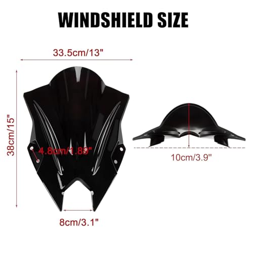 Image of PSLER Motorcycle Windshield Windscreen for Ninja 500 2024-2026, Black | Double bubble windshield helps deflect wind for highway and daily rides, various colors with aggressive looking design