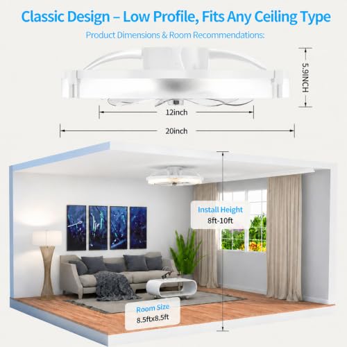 Image of Ceiling Fans with Lights and Remote - 20'' Low Profile Ceiling Fan (Beige, 20 INCH)