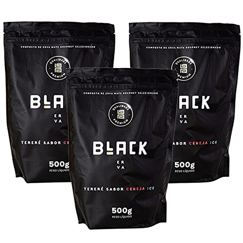 Kit 3x Erva Mate Tereré Black Erva 500g Sabor Cereja Ice