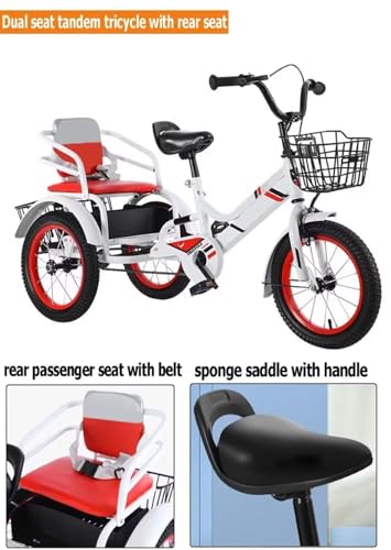 LSQXSS Dreiräder mit Pedalen für Kleinkinder im Alter von 2–10 Jahren, Cruiser-Dreirad, Kettenfahrrad, Tandem-Dreiräder mit Rücksitz, Kinder-Dreiräder mit Einzelbremse, Dreiräder, Speichenräder – Bild 7