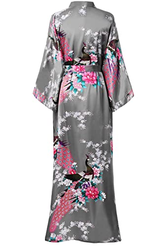Babeyond Women's Kimono Robe Long Robes With Peacock And Blossoms Printed Kimono Nightgown #TOP1