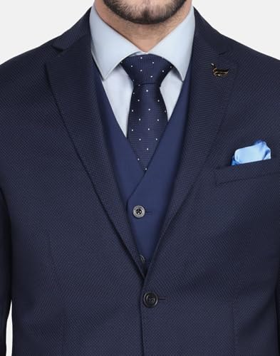 Image of Blackberrys Men Wool-Blend Textured Slim Fit Navy Suit