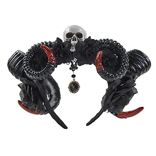 Serre-tête corne de mouton gothique et crâne pour Halloween