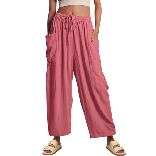 Casual Wide Leg Pants for Women Drawstring Elastic Waist Flowy Loose Pants Long Lounge High Waist Palazzo Pants