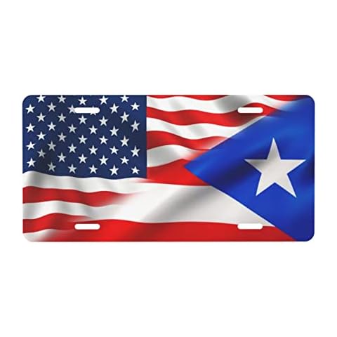 DARLEKS Half American Half Puerto Rico Flag License Plate Front Aluminum Metal License Plate Auto Car Tag Novelty Home Decor Signs for Women Men 6 Inch X 12 Inch Cover