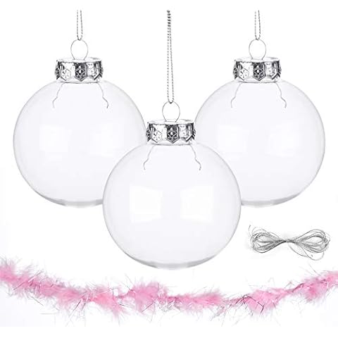 ilauke 12pcs Clear Christmas Baubles with Feathers Cover