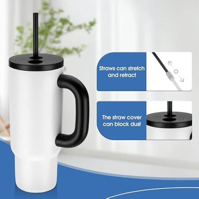 2 Pack 24oz Tumbler with Handle and Straw, Insulated Stainless Steel Cup, Leakproof Travel Mug for Hot & Cold Beverages, Double-Wall Vacuum Insulated Tumbler for Coffee, Tea, Water, White & Black