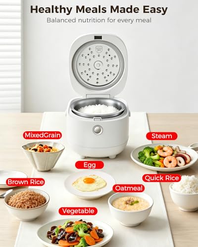 Image of Novaspark Stainless Steel Rice Cooker Small 6 Cup (Uncooked) / 12-Cup (Cooked) with Stainless Steel Inner Pot, Compact Mini Rice Cooker Small Kitchen, Low Carb Rice Maker, 24H Timer and Auto Keep Warm
