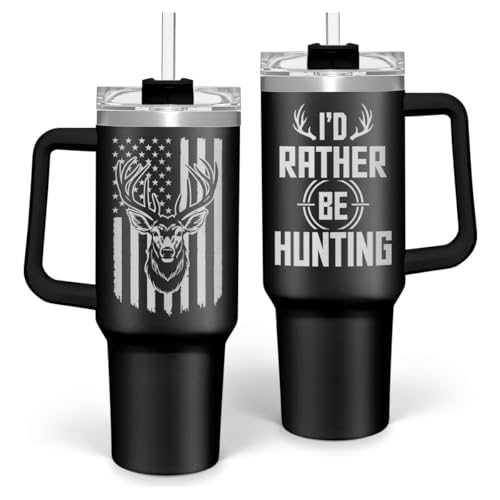 Image of SANDJEST I'd Rather Be Hunting Tumbler with Handle for Men 40oz, Hunter Gift for Grandpa Husband Boyfriend, Hunters Stainless Steel Coffee Cup, Birthday Christmas Fathers Day