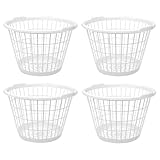 4 Pack 1 Bushel Round Laundry Basket, Plastic Clothes Basket Set for Home, Laundry Room, Dorm, Apartment Use, White