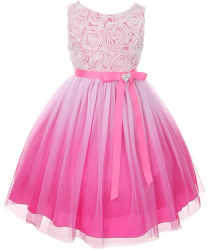 Tulle Rosette Spring Easter Flower Girl Dress in Ombre Fuchsia Aqua Purple Red 2-14