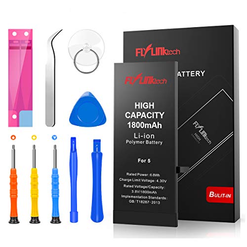 Flylinktech for iPhone 5 Battery, 1800 mAh High Capacity Li-ion Battery with Repair