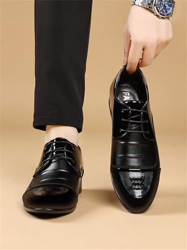 Image of Men's Trendy Patent Leather Tuxedo Dress Shoes Cap Toe Lace up Formal Business Oxfords Wedding Prom