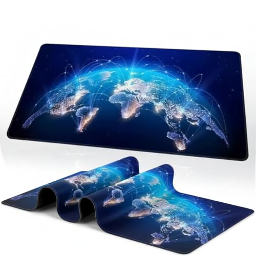 Image of Saco XXL Gaming Mouse Pad for PC - Large Desk Mat 900x400x3mm, Extended Non-Slip Rubber Base, Waterproof Surface, Earth Design, Big Keyboard Mouse Pad for Office & Home Setup