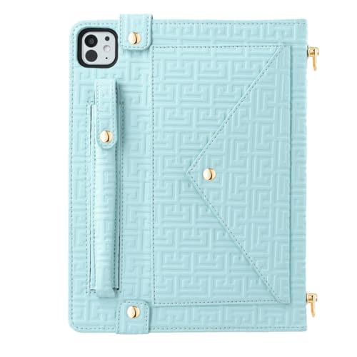 Funda para iPad mini 4 / mini 5 (color: azul) Smart Folio Stand Leather Crossbody Strap Flip Back Case
