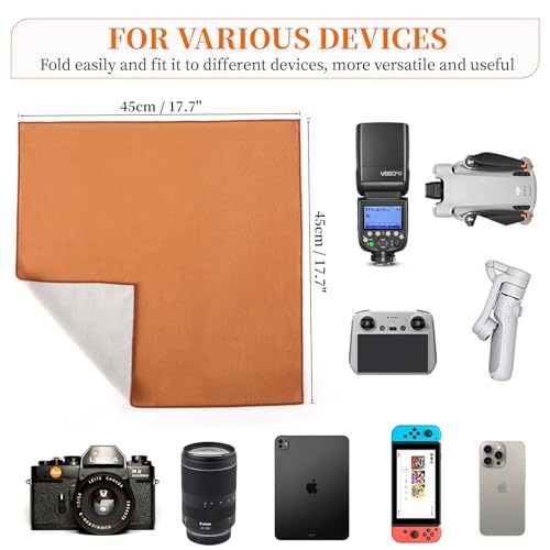 Image of ZORBES Camera Lens Wrap Cloth Protective Cover, Self Folding Camera Wrap with Soft Microfiber Lining, 45x45cm Anti Scratch DSLR Mirrorless Lens Protector Cloth for Camera Body, Lens & Gear, Brown