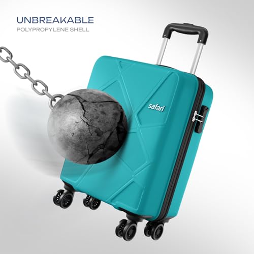Image of Safari Pentagon Pro 8 Wheels 55Cm Cabin Trolley Bag Hard Case Polypropylene, 360º Wheeling Carry On Luggage for Men & Women, Travel Suitcase, Cyan