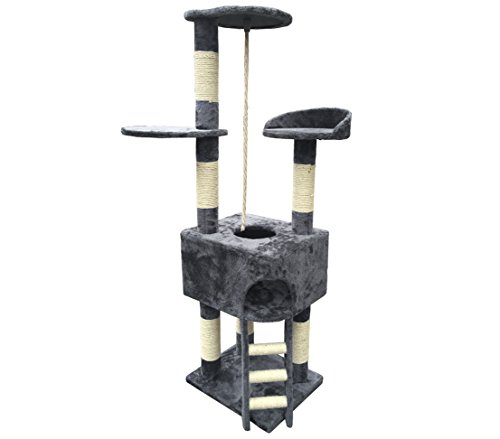Dehner Katzen-Kratzbaum Kira, ca. 158 x 50 x 40 cm, Sisal/Plüsch, grau