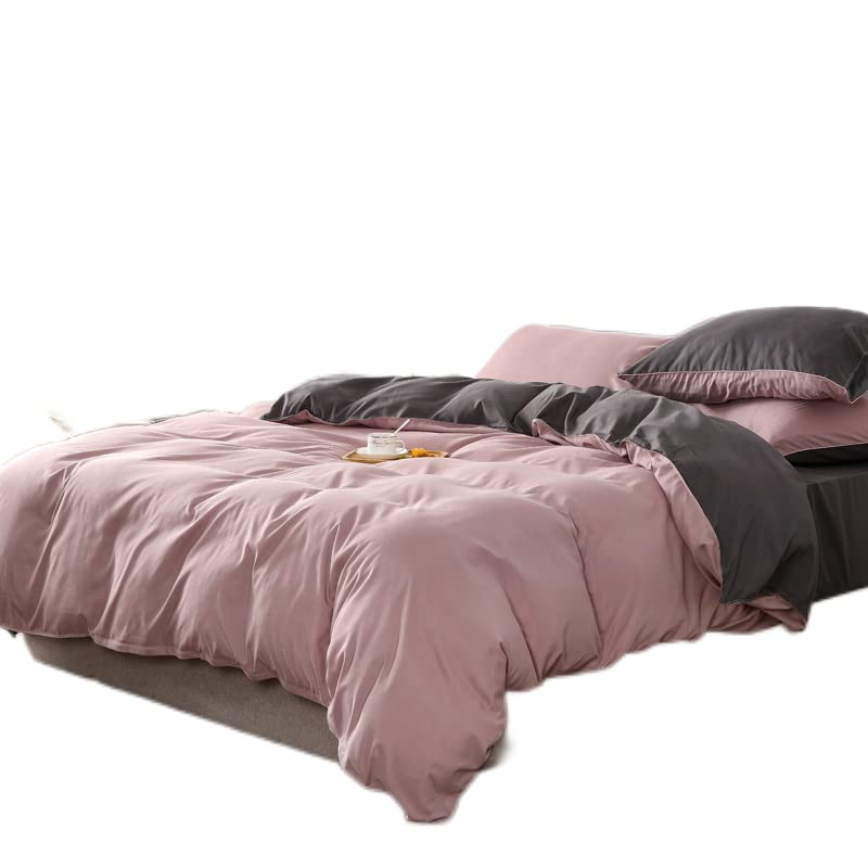 Damier Beddengoed 200 x 200 cm, oudroze, grijs, antraciet, omkeerbaar beddengoed, 3-delig, superzacht microvezel, dekbedovertrek 200 x 200 cm met ritssluiting 2 kussenslopen 80 x 80 cm