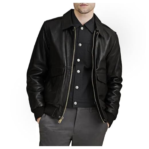 Jaqueta masculina clássica de couro aviador A2 da Segunda Guerra Mundial - Jaqueta de couro piloto bomber com gola masculina, Preto, 3G