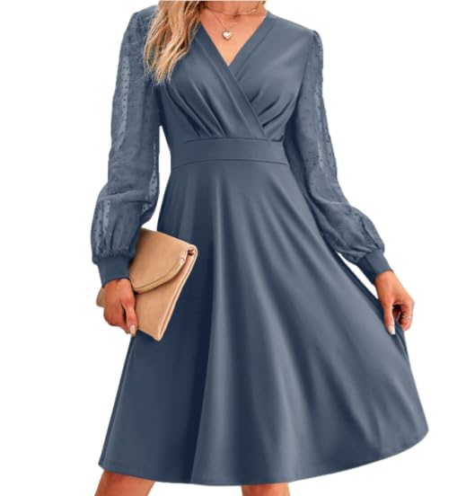 Women's A-Line Dress with Floral Print V-Neck Long Sleeves Elastic Waist Ruffled Hem Flowing Long Dress4