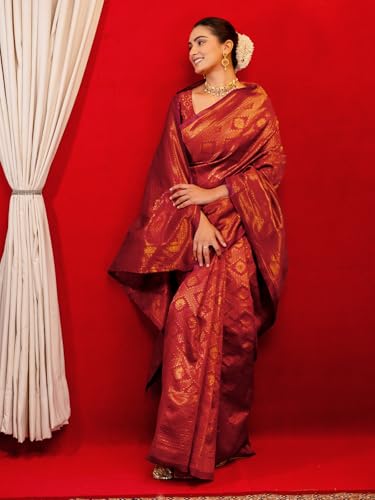 Image of SIRIL Women's Kanjivaram Soft Silk Saree Pure Silk Saree With Unstitched Blouse Piece