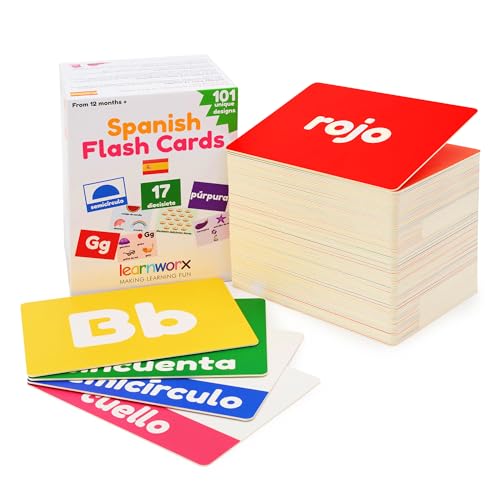 Image of Spanish Flash Cards for Kids and Toddlers - 101 Cards - 202 Sides - Learn Shapes, Numbers, Colors, Body Parts, Counting, Letters & More - Great Value, Fun Learning and Educational Flashcards